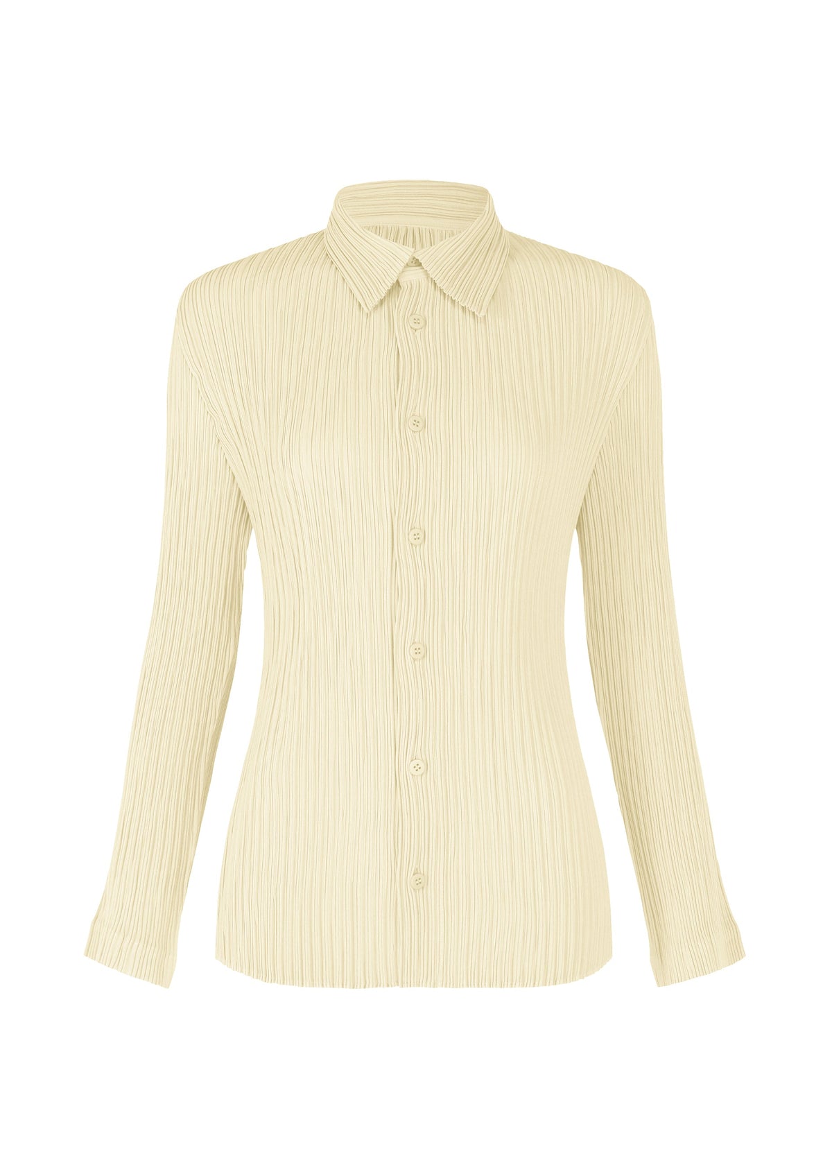 A product shot of the ISSEY MIYAKE HATCHING PLEATS shirt in off-white (02).