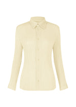 A product shot of the ISSEY MIYAKE HATCHING PLEATS shirt in off-white (02).