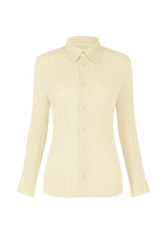 A product shot of the ISSEY MIYAKE HATCHING PLEATS shirt in off-white (02).