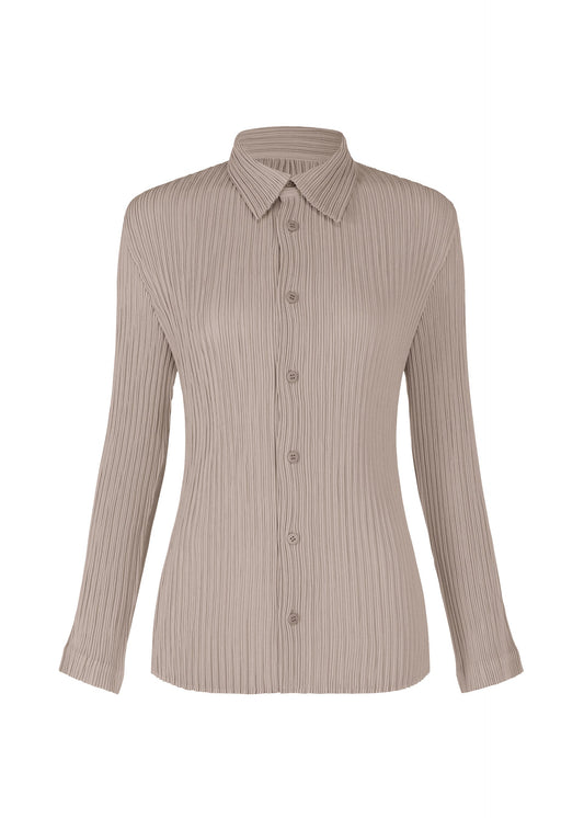A product shot of the ISSEY MIYAKE HATCHING PLEATS shirt in greige (10).
