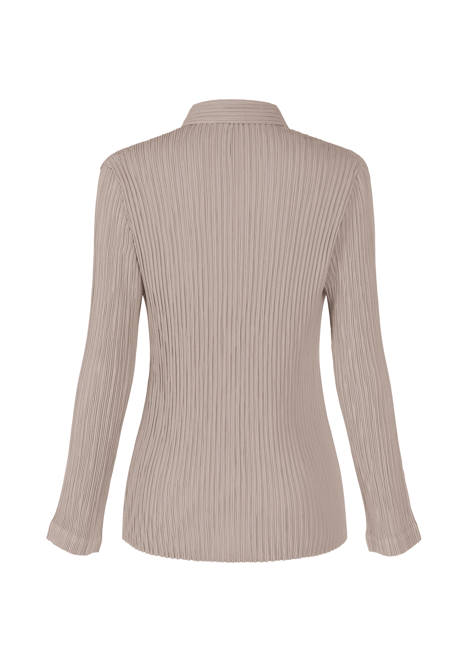 A detail shot of the ISSEY MIYAKE HATCHING PLEATS shirt.