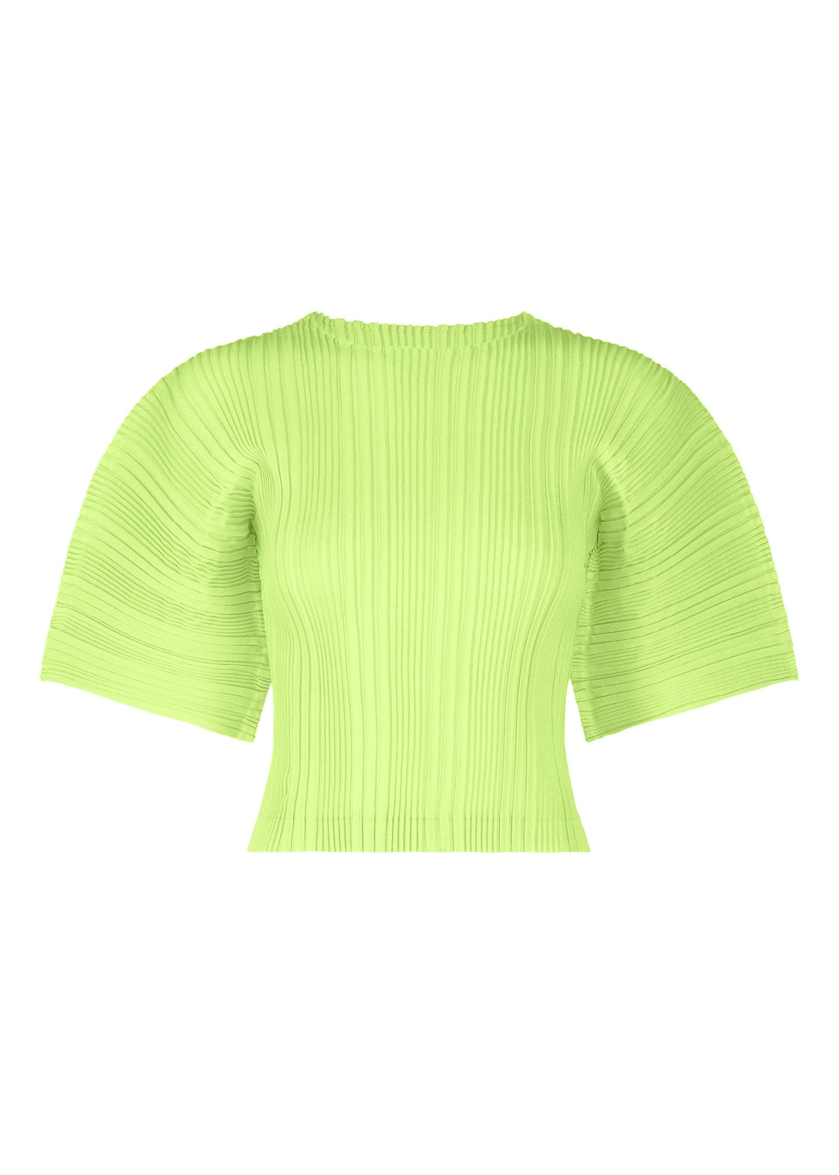 A product shot of the ISSEY MIYAKE LINEN LIKE RIB PLEATS shirt in lime green (60).