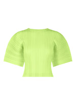 A product shot of the ISSEY MIYAKE LINEN LIKE RIB PLEATS shirt in lime green (60).