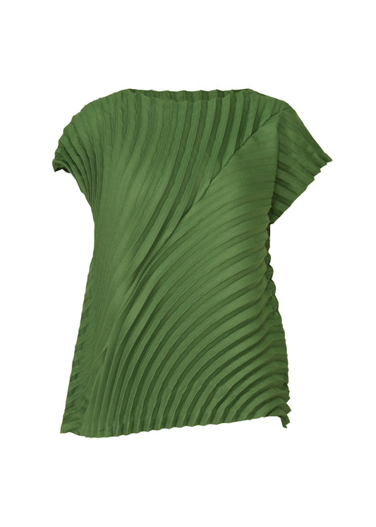 A product shot of the ISSEY MIYAKE CIRCLE PLEATS PB shirt in dark green (63).