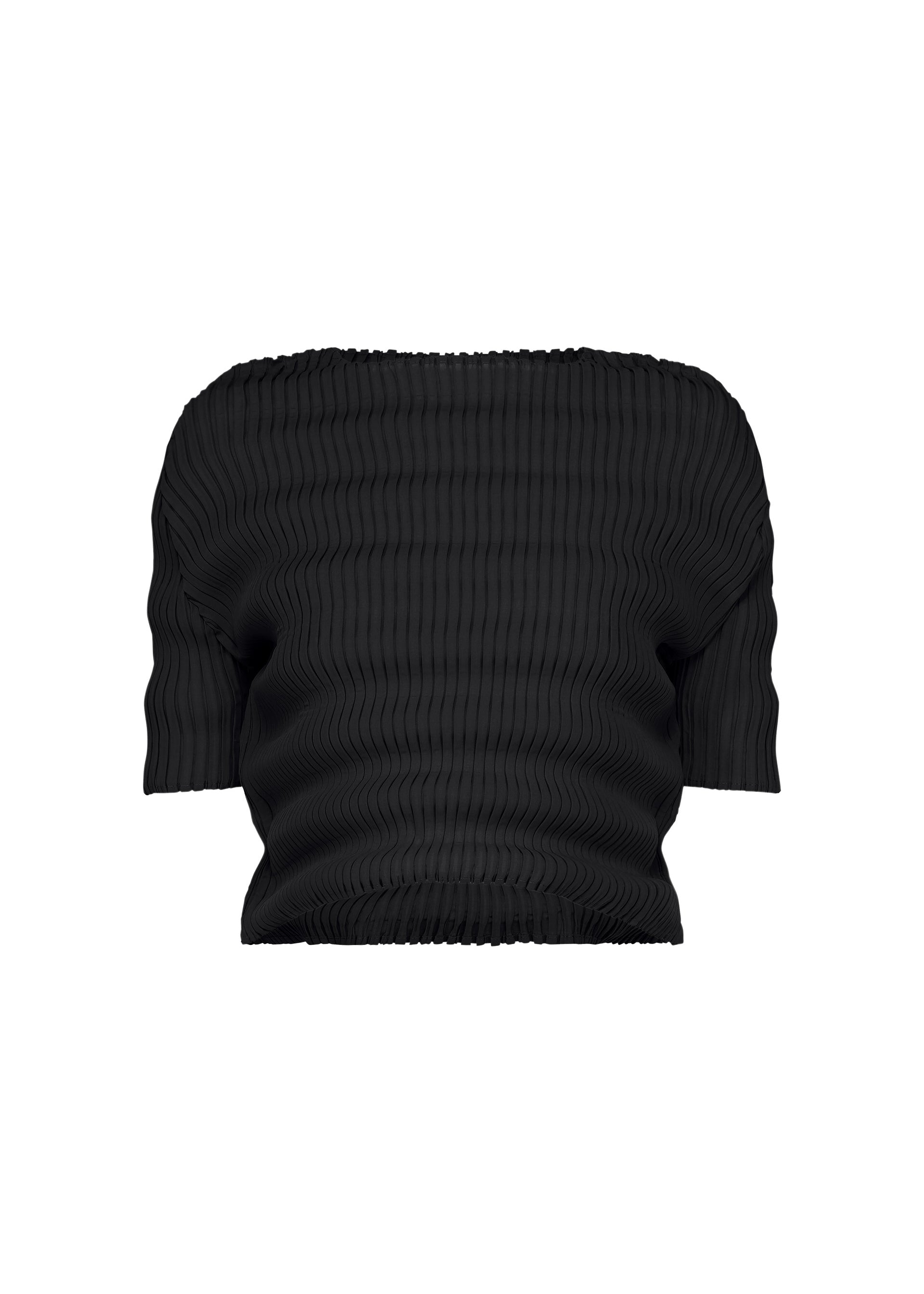 A product shot of the ISSEY MIYAKE SPRING PLEATS shirt in black.