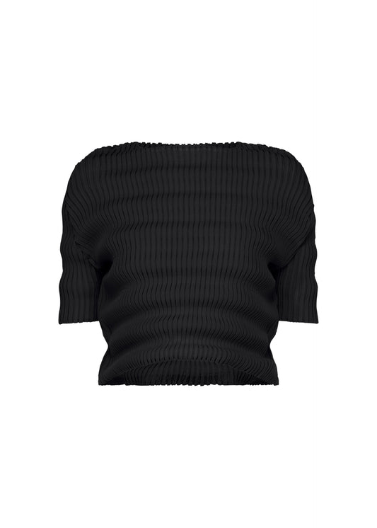 A product shot of the ISSEY MIYAKE SPRING PLEATS shirt in black.