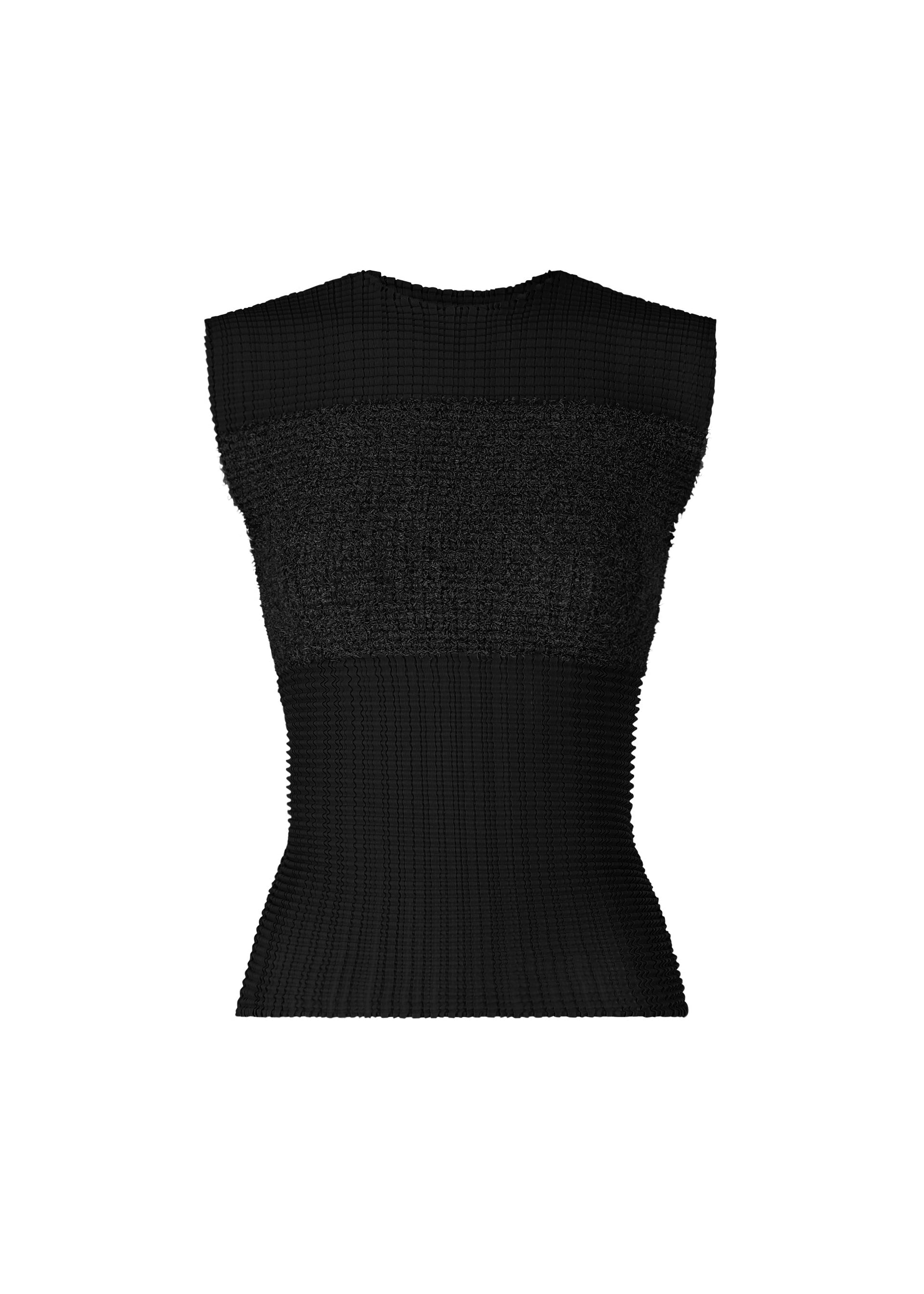 A product shot of the ISSEY MIYAKE SHEER FUZZY PLEATS shirt in black (15).