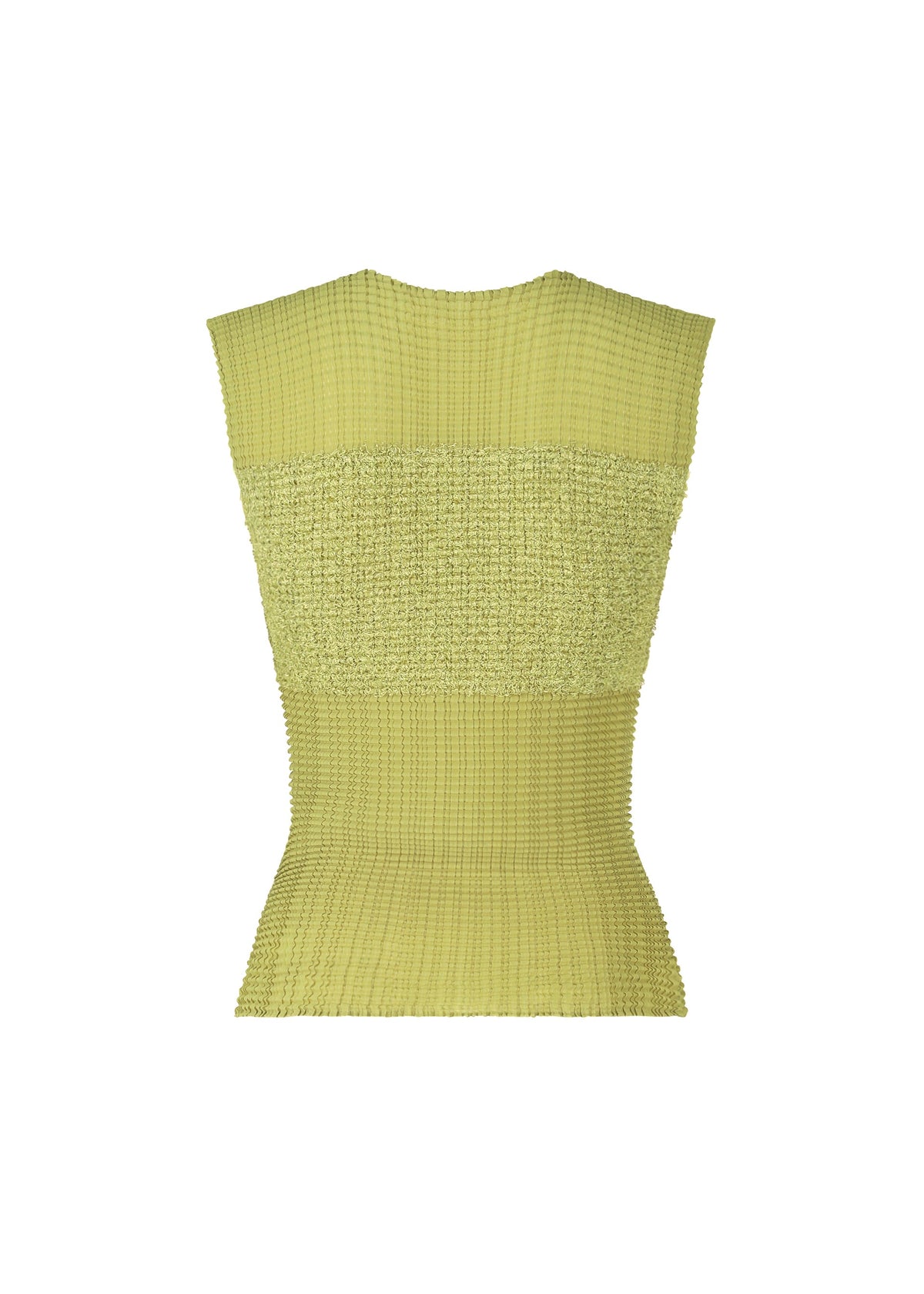 A detail shot of the ISSEY MIYAKE SHEER FUZZY PLEATS shirt.