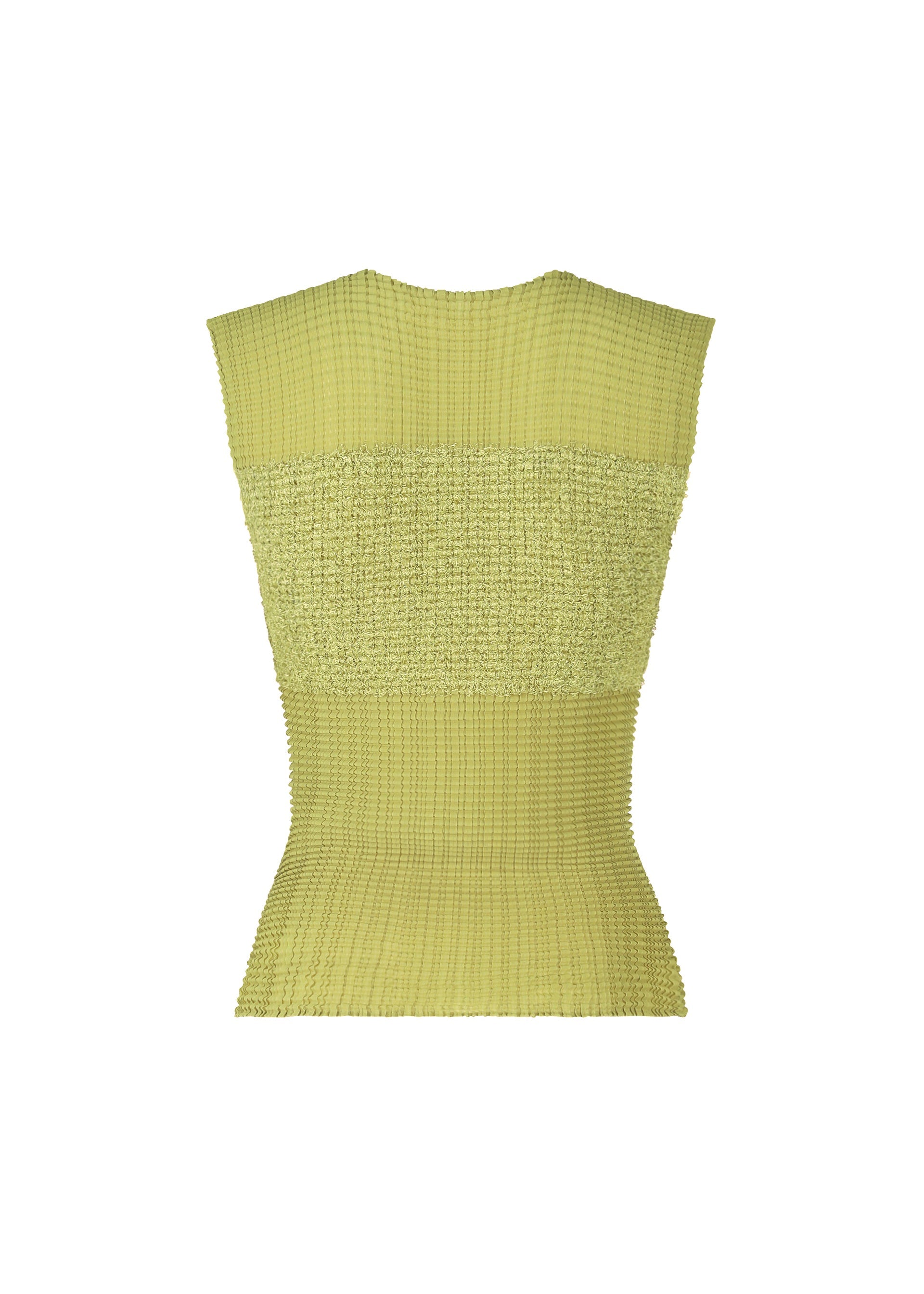 A detail shot of the ISSEY MIYAKE SHEER FUZZY PLEATS shirt.