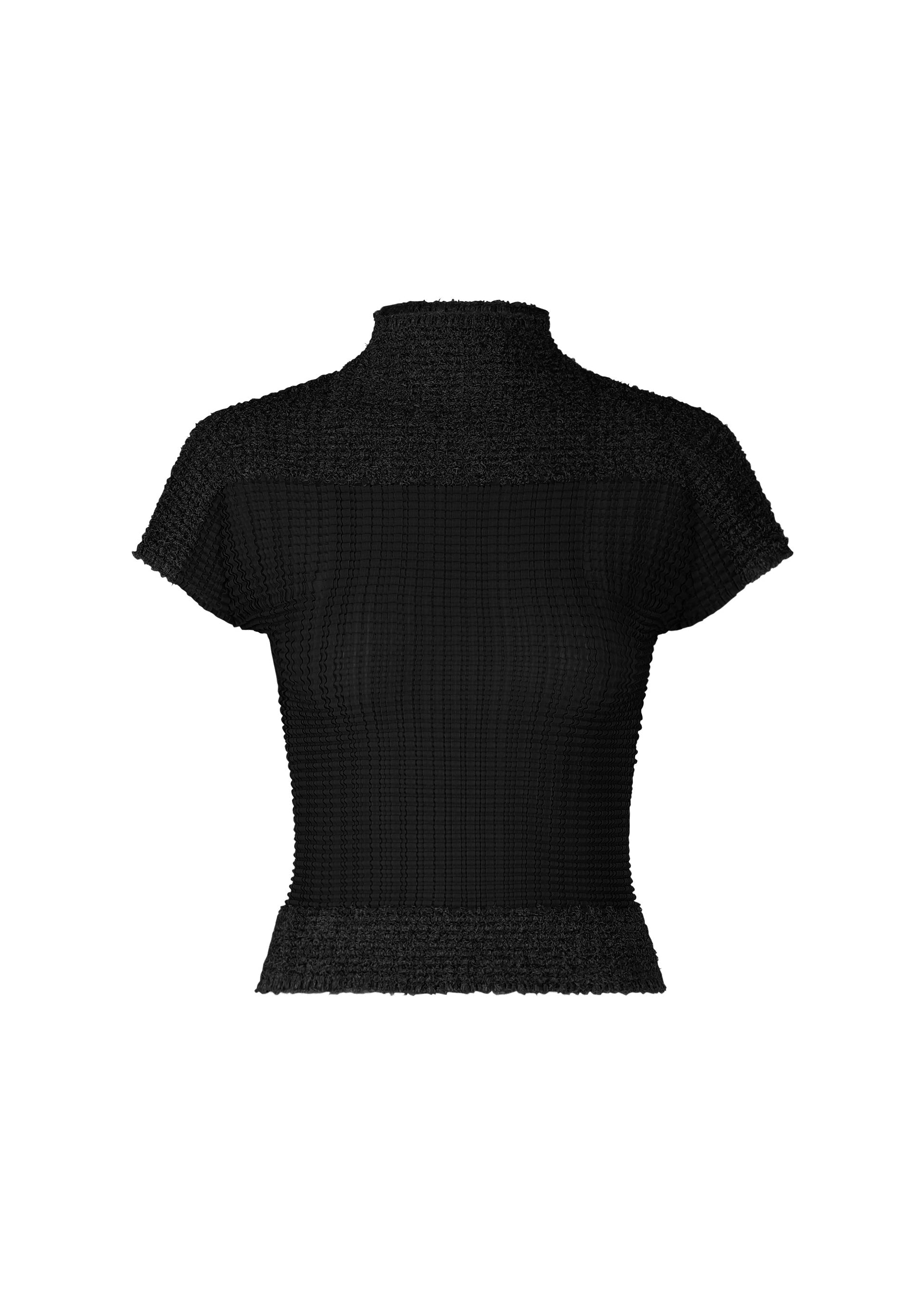 A product shot of the ISSEY MIYAKE SHEER FUZZY PLEATS shirt in black (15).