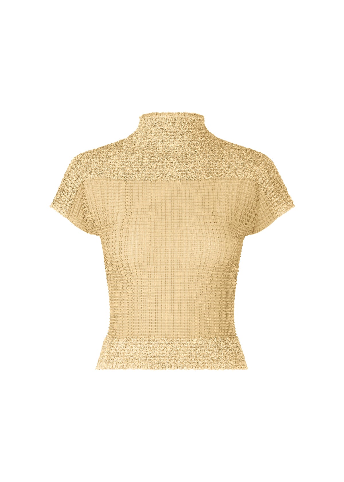 A product shot of the ISSEY MIYAKE SHEER FUZZY PLEATS shirt in egg beige (49).