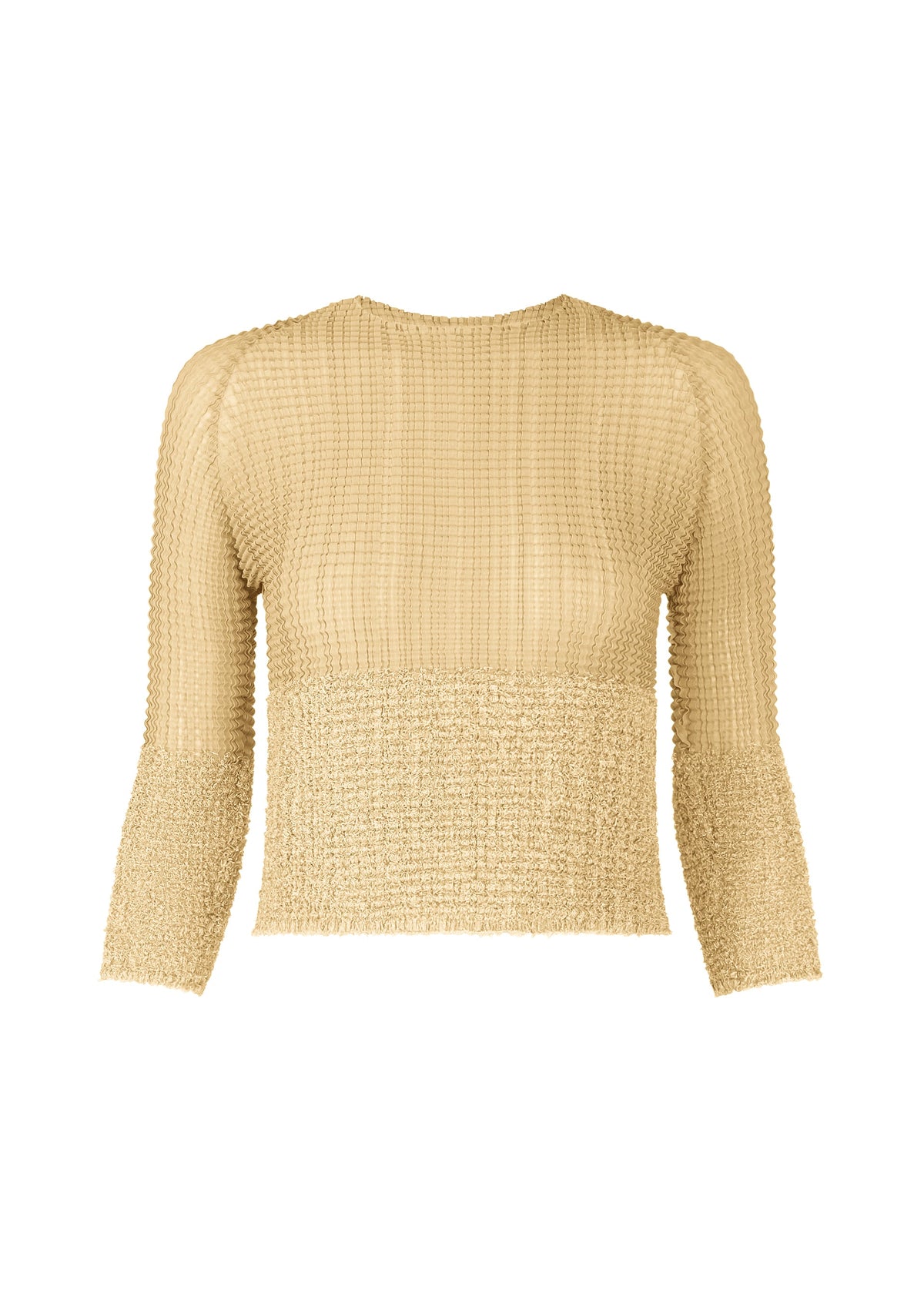 A product shot of the ISSEY MIYAKE SHEER FUZZY PLEATS shirt in egg beige (49).