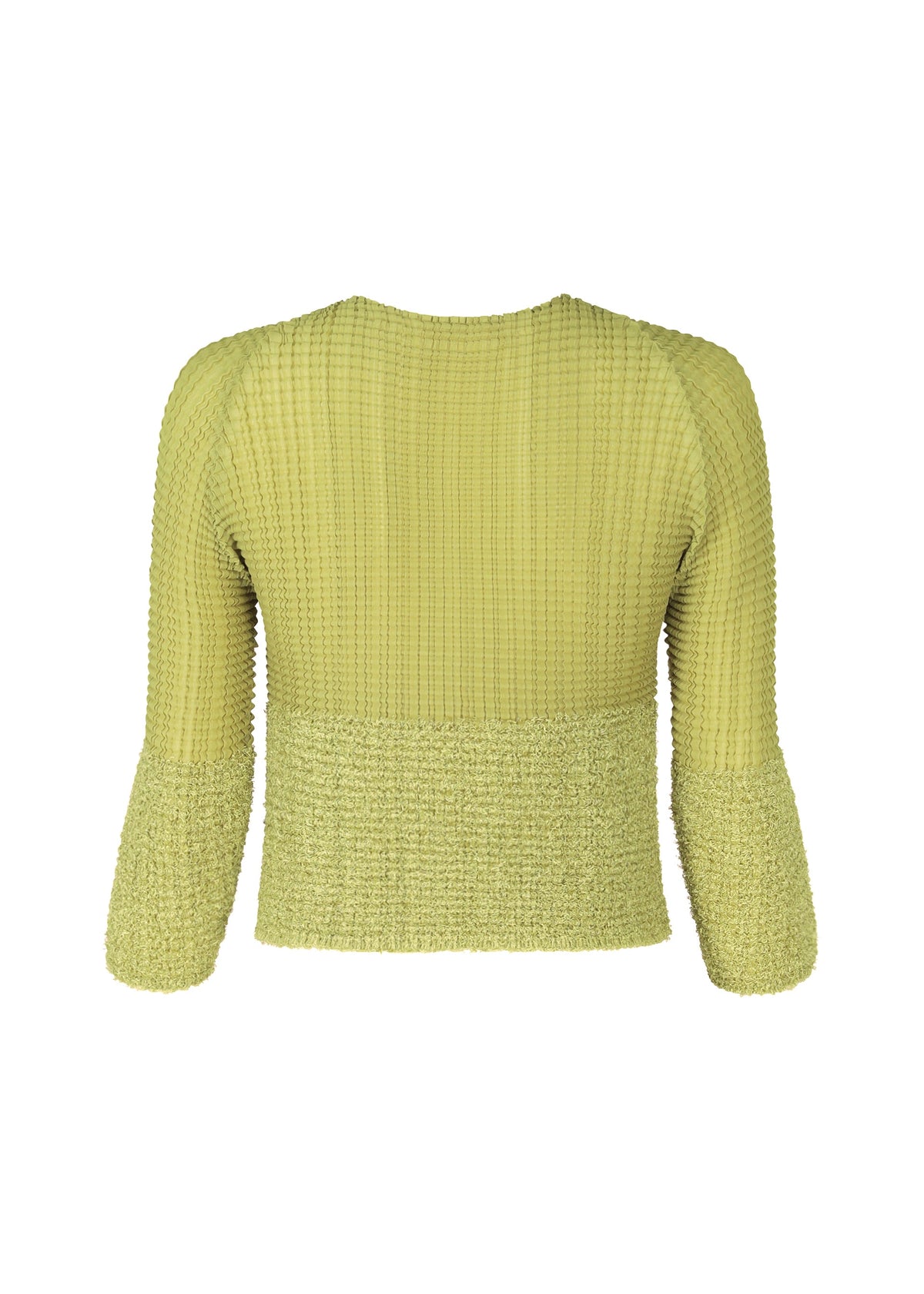 A detail shot of the ISSEY MIYAKE SHEER FUZZY PLEATS shirt.