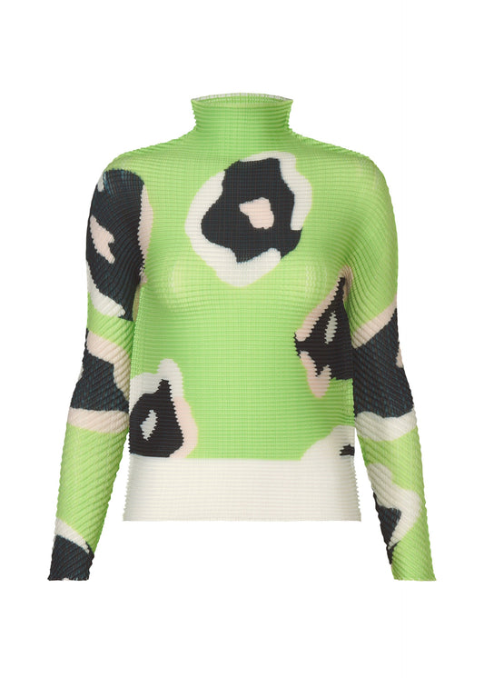 A product shot of the ISSEY MIYAKE VERVE PLEATS TOP shirt in green-hued (66).