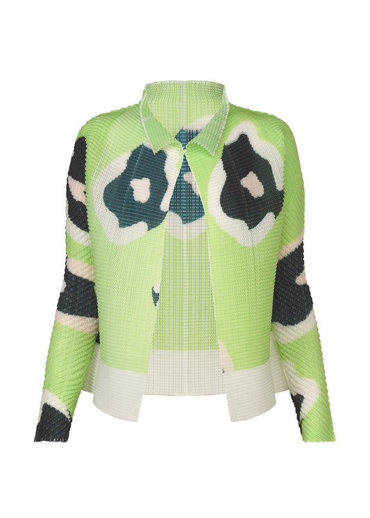 A product shot of the ISSEY MIYAKE VERVE PLEATS TOP shirt in green-hued (66).