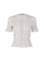 A product shot of the ISSEY MIYAKE WAVELET ENSEMBLE cardigan in light grey (11).