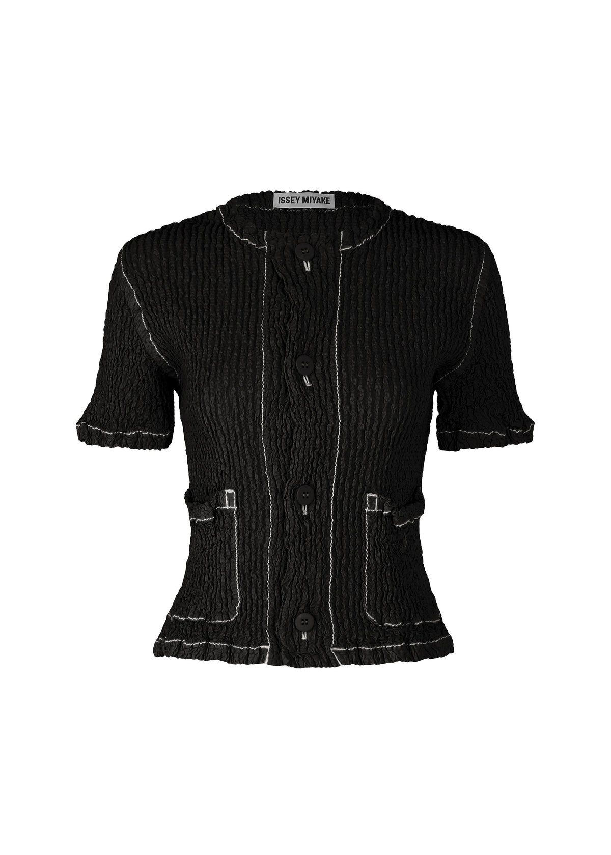 A product shot of the ISSEY MIYAKE WAVELET ENSEMBLE cardigan in black (15).