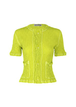 A product shot of the ISSEY MIYAKE WAVELET ENSEMBLE cardigan in parakeet green (64).