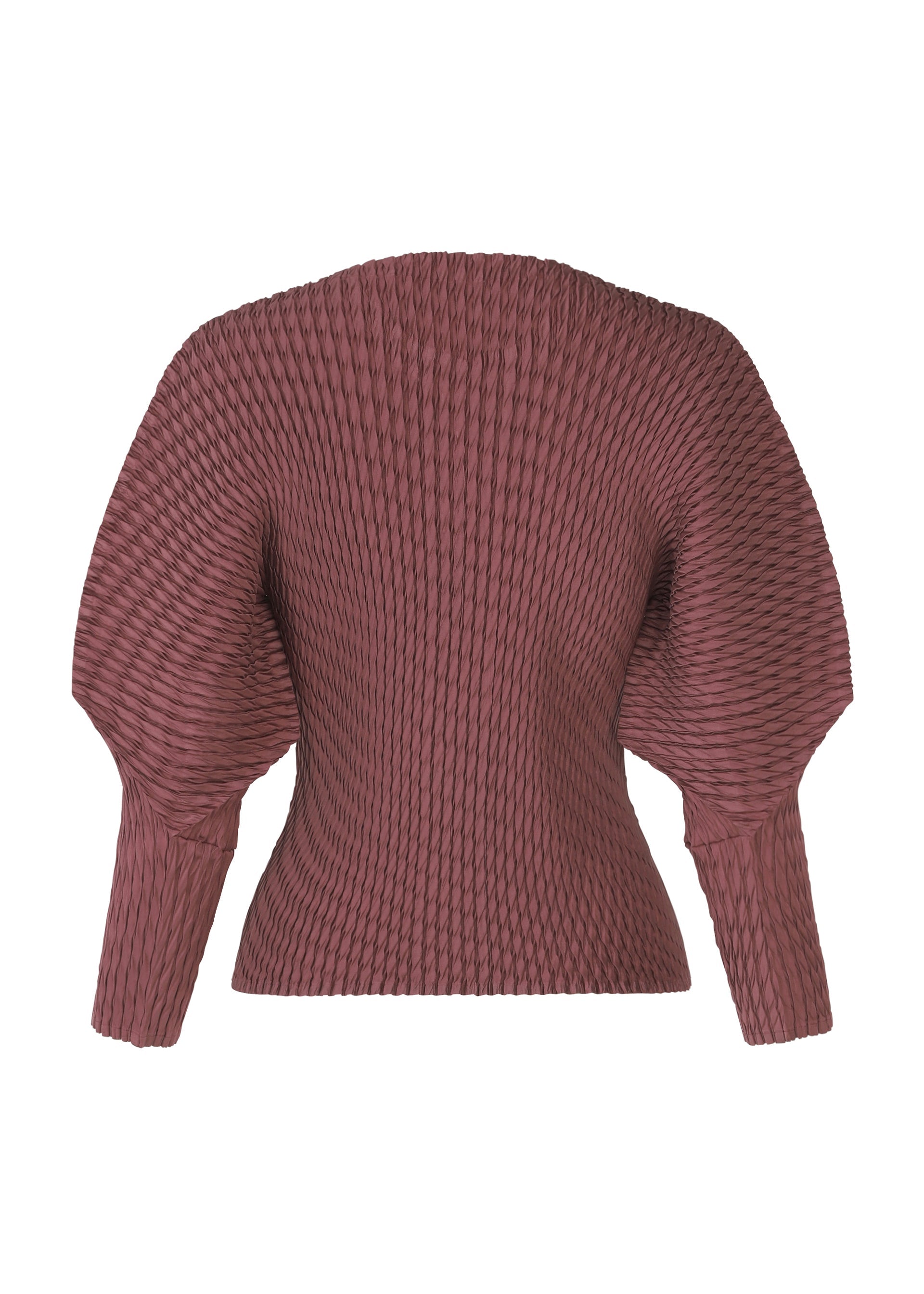 A detail shot of the ISSEY MIYAKE SLEEK PLEATS cardigan.