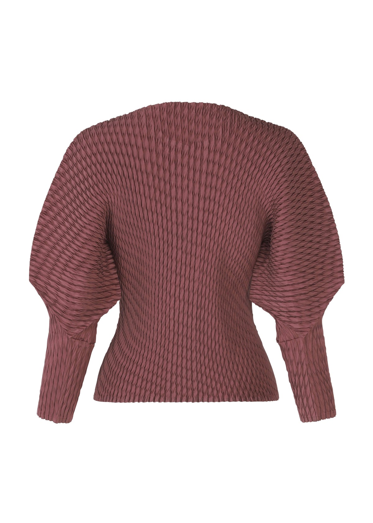 A detail shot of the ISSEY MIYAKE SLEEK PLEATS cardigan.