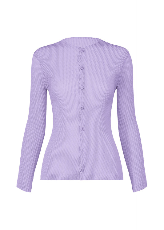 A product shot of the ISSEY MIYAKE RHOMBUS PLEATS cardigan in purple (81).
