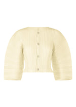 A product shot of the ISSEY MIYAKE LINEN LIKE RIB PLEATS cardigan in ivory (03).