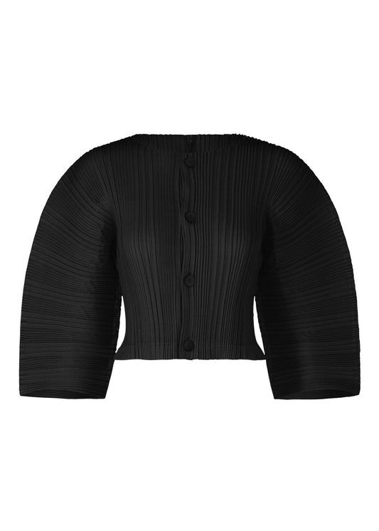 A product shot of the ISSEY MIYAKE LINEN LIKE RIB PLEATS cardigan in black (15).