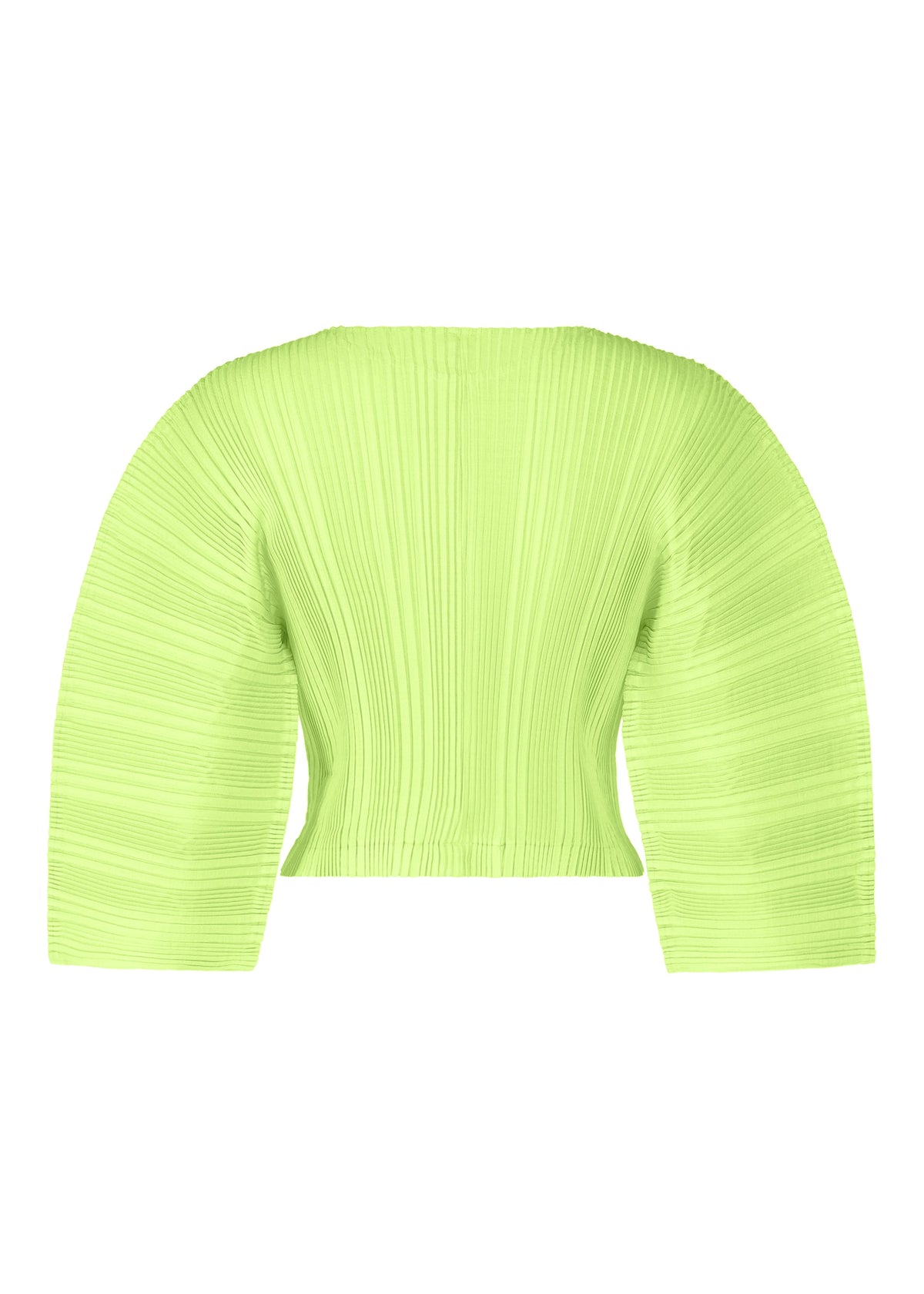 A detail shot of the ISSEY MIYAKE LINEN LIKE RIB PLEATS cardigan.