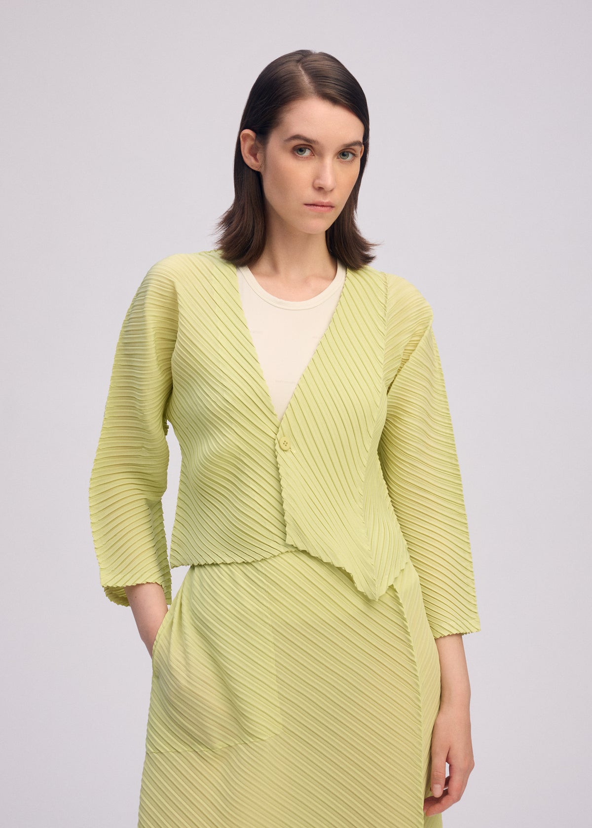 PLASTER PLEATS SOLID Cardigan Light Green