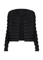 A product shot of the ISSEY MIYAKE SPRING PLEATS cardigan in black.
