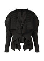 A product shot of the ISSEY MIYAKE PLEATED ON PLEATS cardigan in black (15).