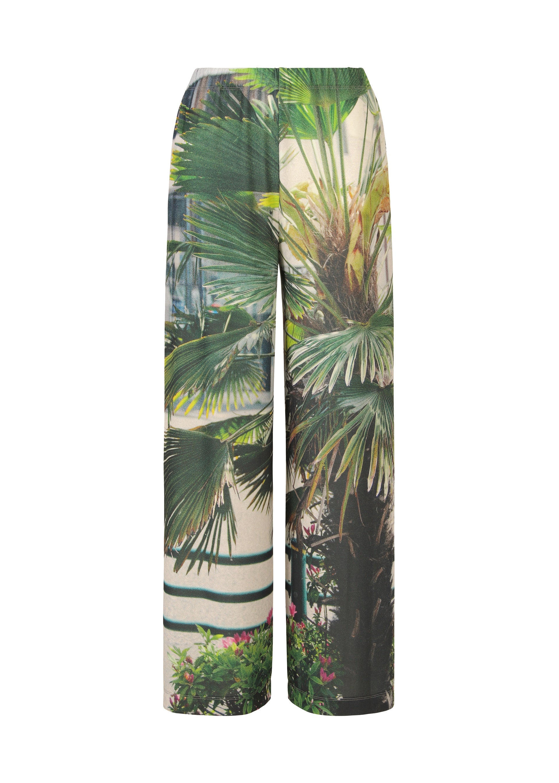 A product shot of the ISSEY MIYAKE URBAN JUNGLE JERSEY trousers in green-hued (66).