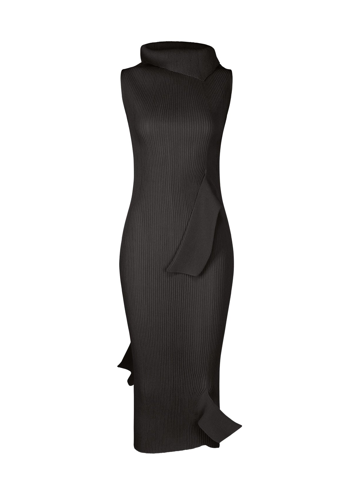 A product shot of the ISSEY MIYAKE ADVENTITIOUS HIGH NECKS dress in charcoal (14).