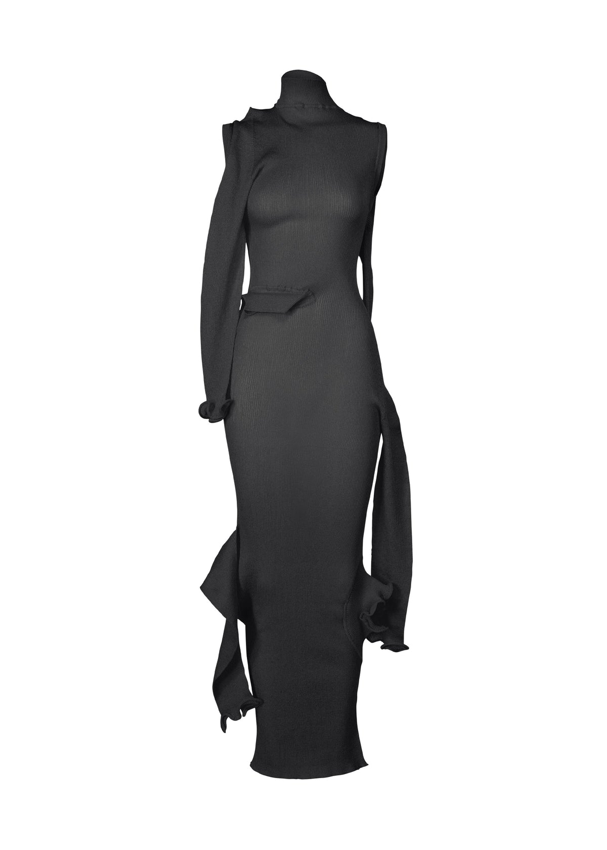 A product shot of the ISSEY MIYAKE ADVENTITIOUS SLEEVES dress in charcoal (14).
