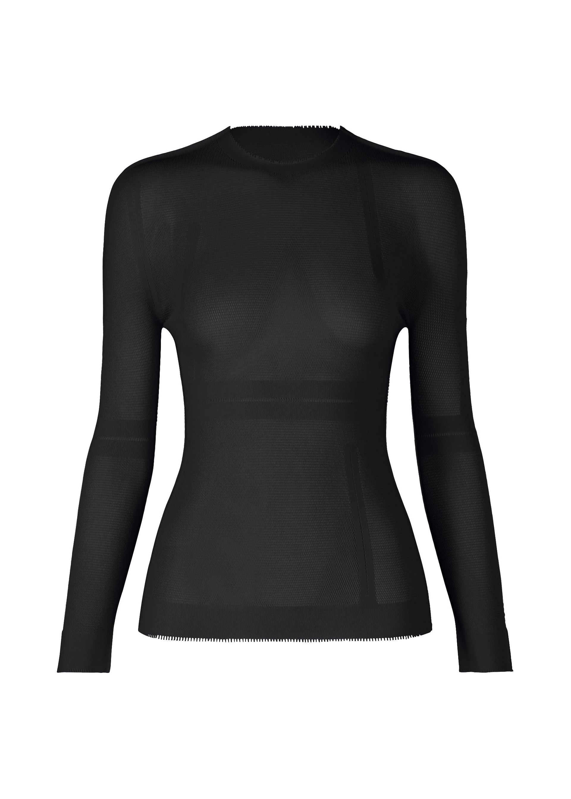 A product shot of the ISSEY MIYAKE SLITS MESH AP top in black (15).