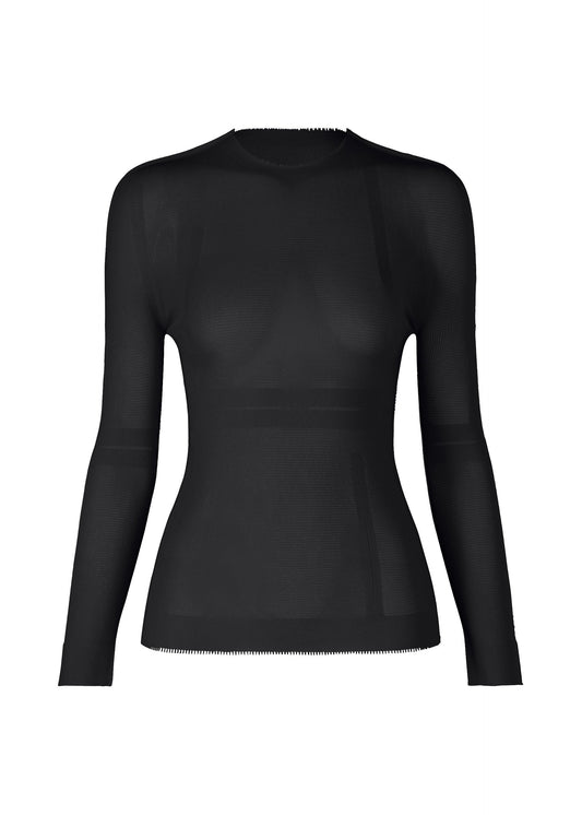A product shot of the ISSEY MIYAKE SLITS MESH AP top in black (15).