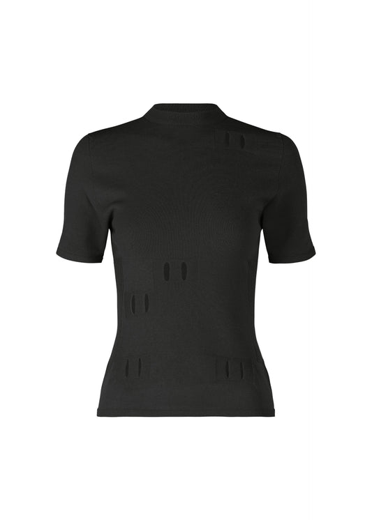 A product shot of the ISSEY MIYAKE BELT LOOP KNIT top in black (15).