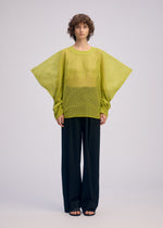 A model wears the ISSEY MIYAKE CIALDA top.