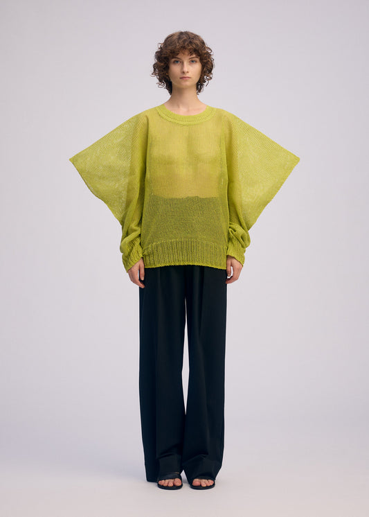 A model wears the ISSEY MIYAKE CIALDA top.