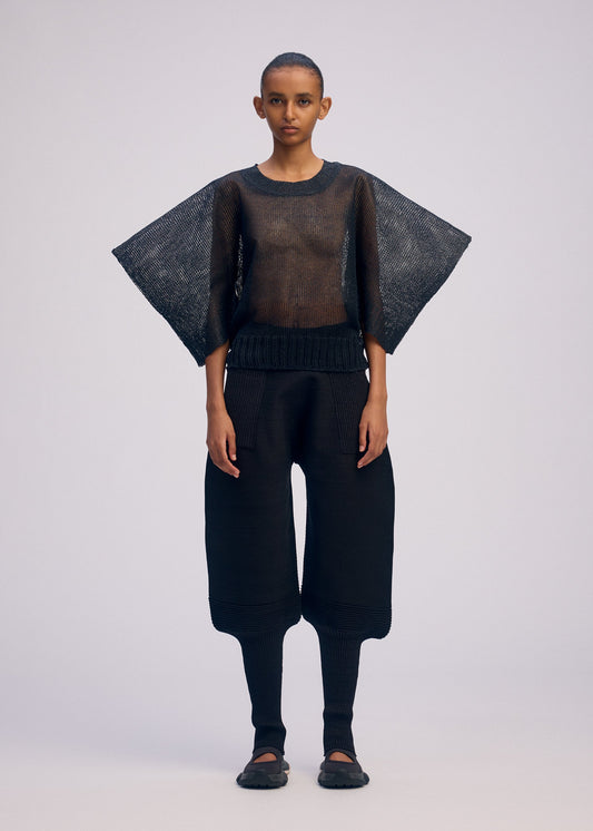 A model wears the ISSEY MIYAKE CIALDA top.