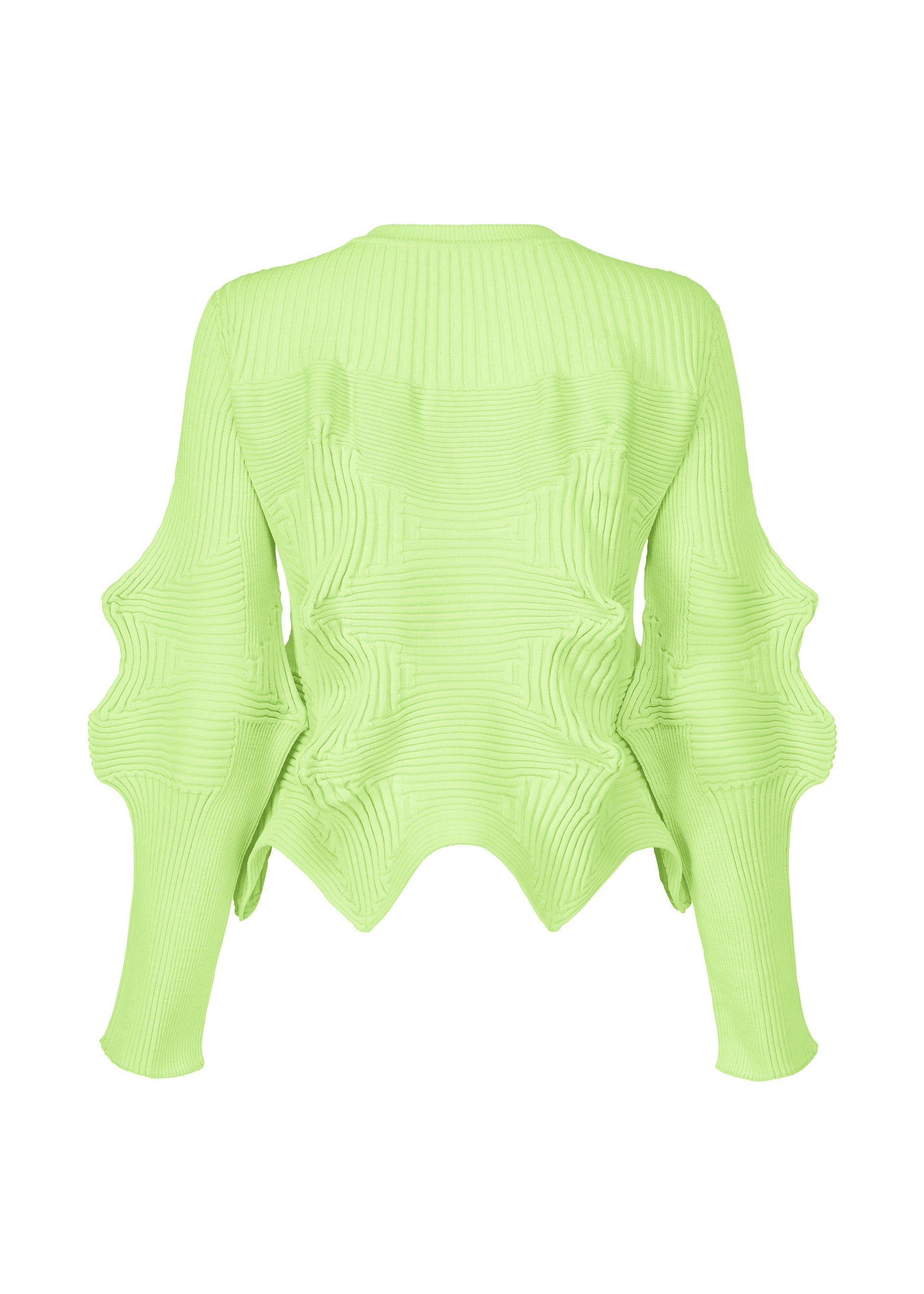 A detail shot of the ISSEY MIYAKE LINKAGE cardigan.