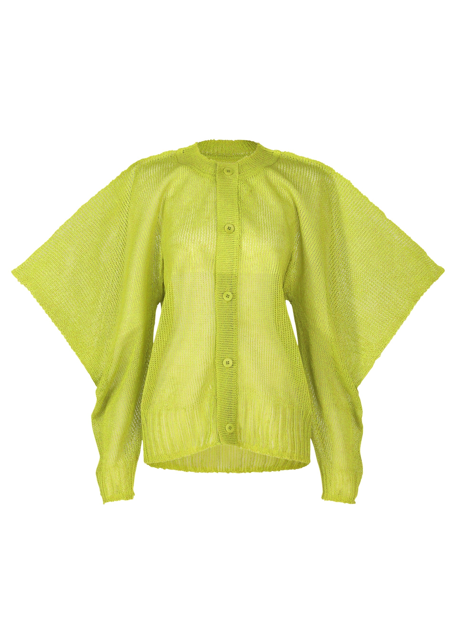 A product shot of the ISSEY MIYAKE CIALDA cardigan in green (62).