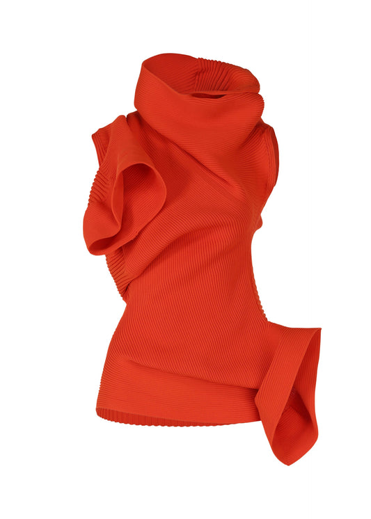 A product shot of the ISSEY MIYAKE LIFE FORM dress in macaw red (28).