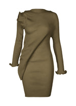 A product shot of the ISSEY MIYAKE ADVENTITIOUS SLEEVES dress in khaki (65).
