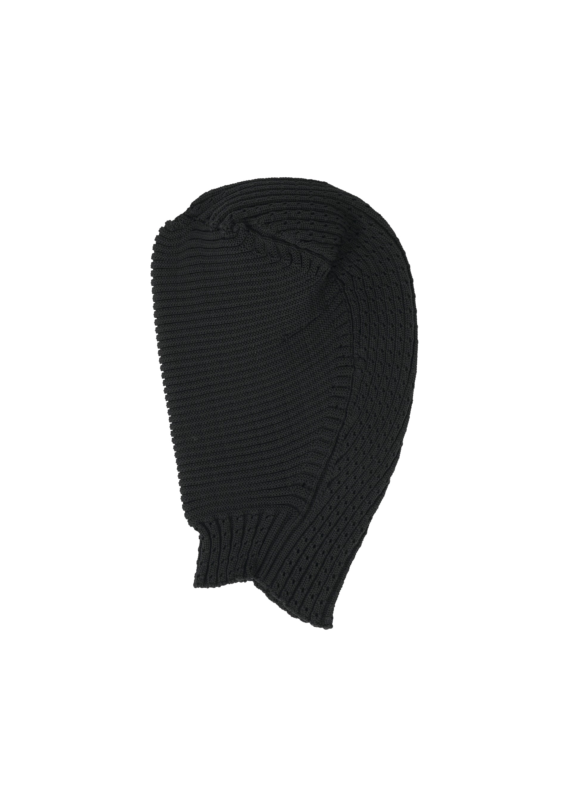 A product shot of the ISSEY MIYAKE FOUND STONE BEANIE cap in black.