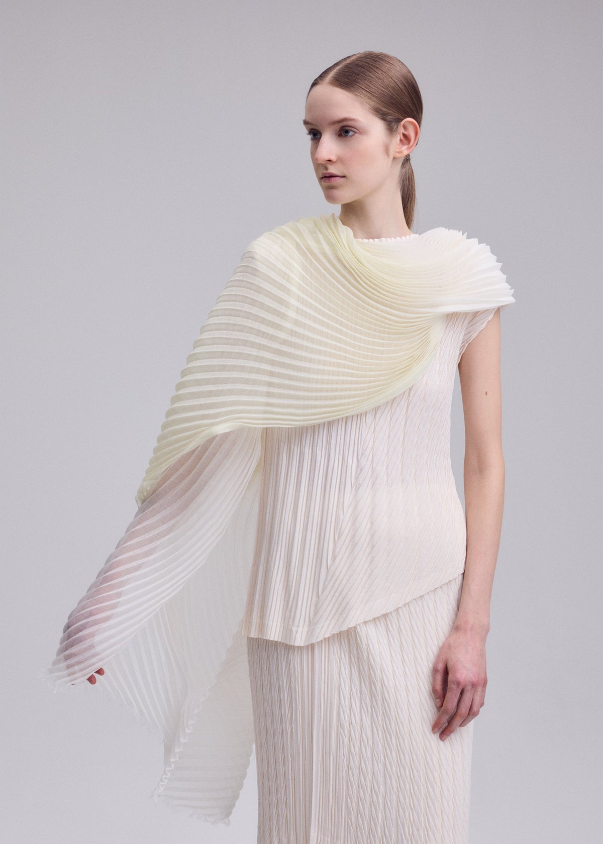 GRADATION RAMIE PLEATS STOLE Stole Black-Hued