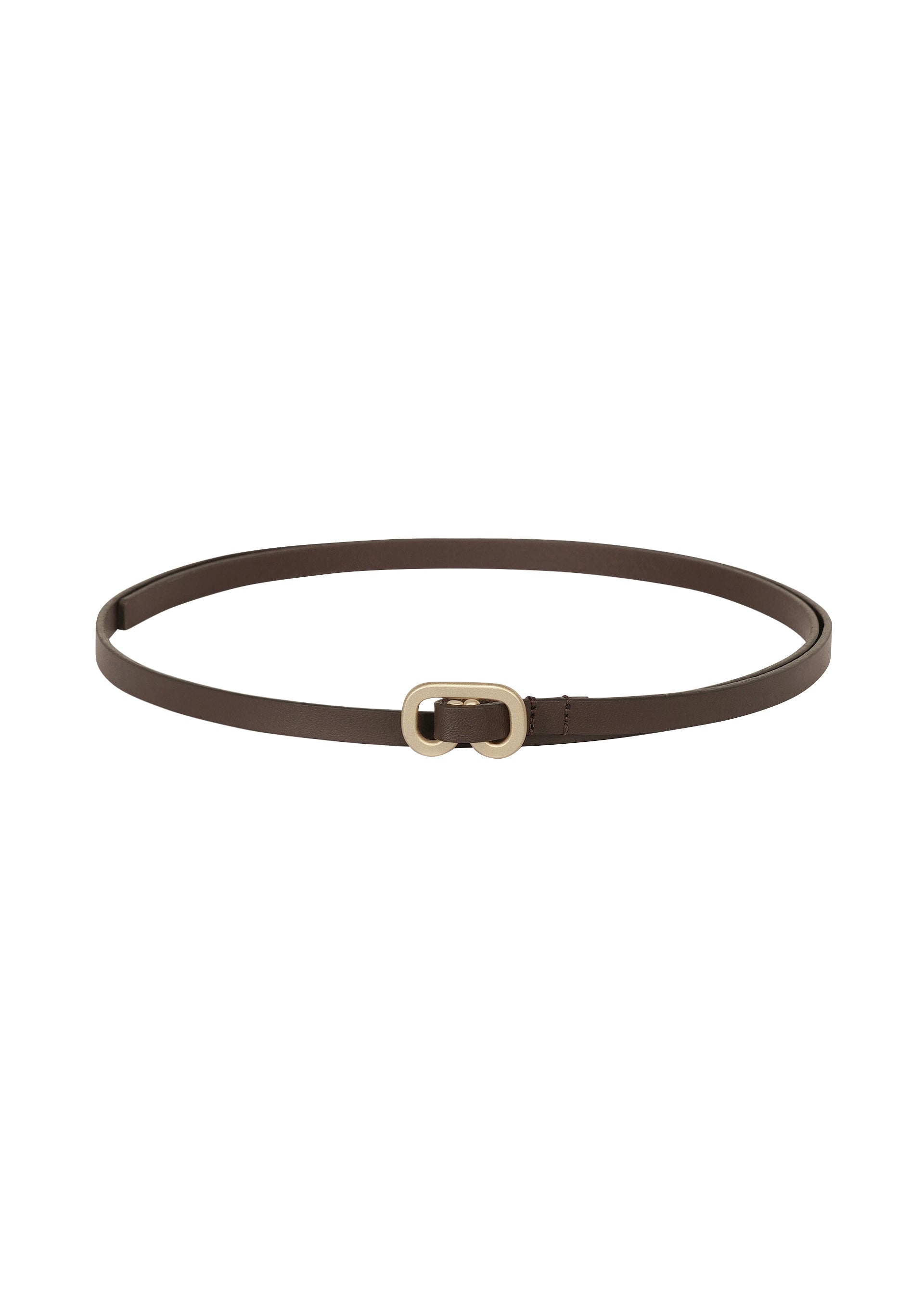 A product shot of the ISSEY MIYAKE SOLID LEATHER BELT belt in dark brown.