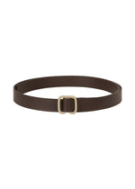 A product shot of the ISSEY MIYAKE SOLID LEATHER BELT belt in dark brown.