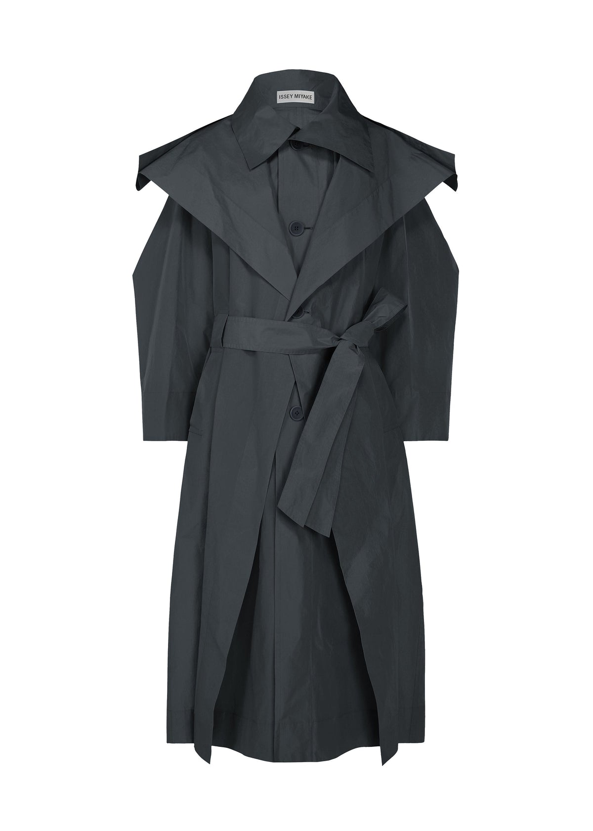 A product shot of the ISSEY MIYAKE CORRELATION coat in dark navy.