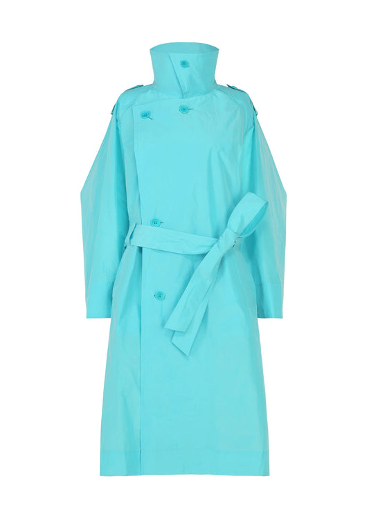 A product shot of the ISSEY MIYAKE CORRELATION coat in light blue.